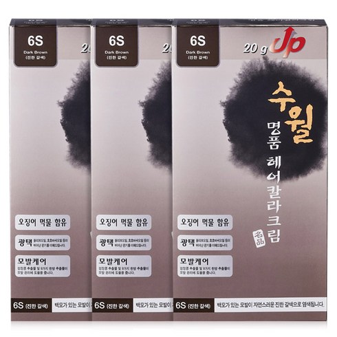 1+1+1/ 수월 명품 헤어칼라 크림, 3개, 6S 진한갈색