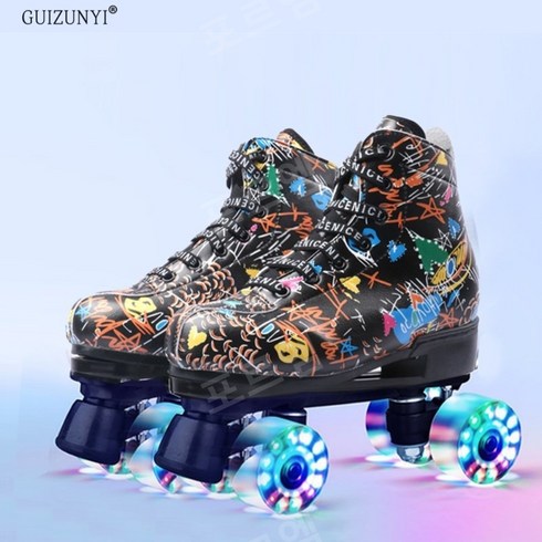 발광 파스텔 컬러 롤러스케이트 성인용 청소년용 초등 롤라, 250(40), 블랙 그래피티 + 플래시 휠
