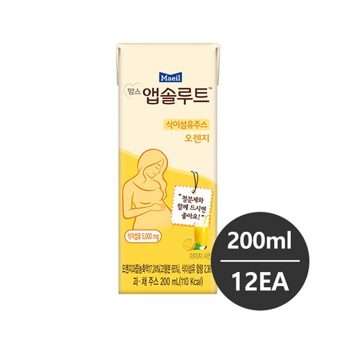 매일유업 맘스 앱솔루트 식이섬유주스 오렌지 200ml 12팩, 12개