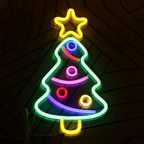 2023년 가성비 최고 사무실크리스마스 - HK.sell 홀리데이 크리스마스 트리 무드등 네온사인, 멀티컬러, 1개