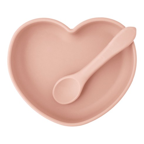 [움바움바] 아기 유아 실리콘 하트 흡착식판 접시 그릇 식기, 단델리온 핑크, 1세트