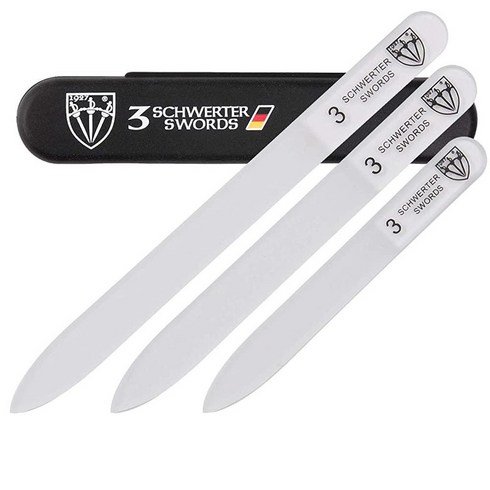 763373 3 Swords Germany - 여성 및 여아용 브랜드 품질 투명 양면 유리 네일 파일 천연 가짜 젤 인공 아크릴 손톱 포함. 여행용 버퍼 튜브 케이스 (313), Glass File Set (3 Pcs.)