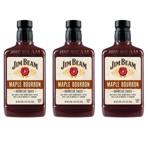 Jim Beam Maple Bourbon Barbecue Sauce BBQ 미국 짐빔 메이플 버번 바비큐 고기 소스 510g 3병, 3개