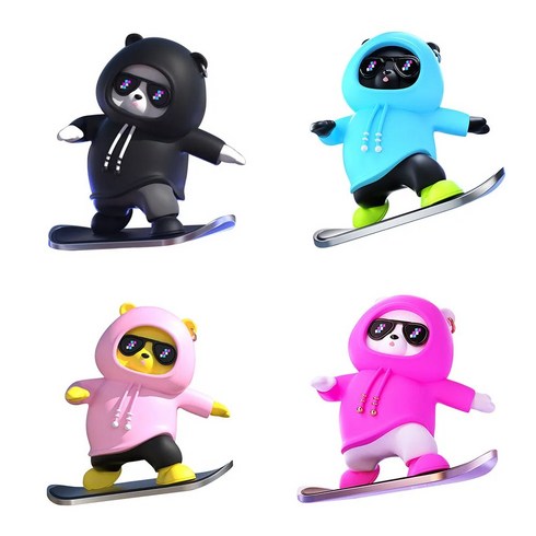 링링 귀엽고 창의적인 판다 슬라이딩 스케이트 보드 자동차 장식용품, 믹스(4개)