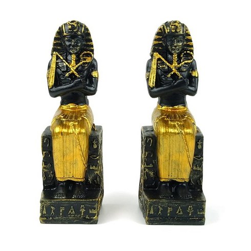 TRANSGOOD 이집트 파라오 2개/세트 미니 사이즈 조각상 투탕카멘 조각상 수집용 장식 조각 이집트 기념품, 2 Pcs/Set Pharaoh