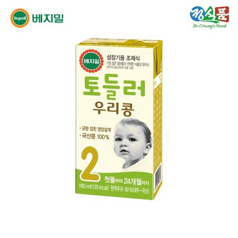 베지밀 토들러 우리콩 2단계 유아식 두유 190ml, 원액두유, 32개