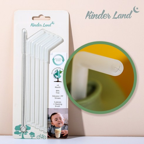 2023년 가성비 최고 킨더랜드 빨대컵 - 킨더랜드 유아 다회용 빨대세트(빨대5개입+빨대솔1개)