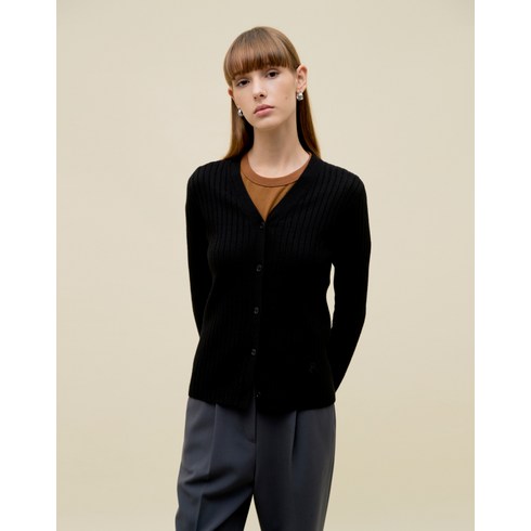 22FW [단독 특가][HAZZYS THE H]블랙 울 골지 브이넥 가디건 HSSW2D793BK