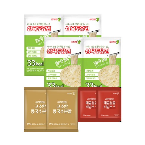 [삼육식품]삼육두유면 비빔/콩국수 세트(두유면/비빔소스/콩국수분말), 230g, 4세트