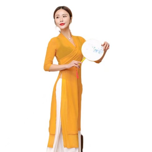 urkoteer 미스파인 난타복 무대의상 고전 롱치마 난타의상 세트, XL, 옐로우 탑 싱글