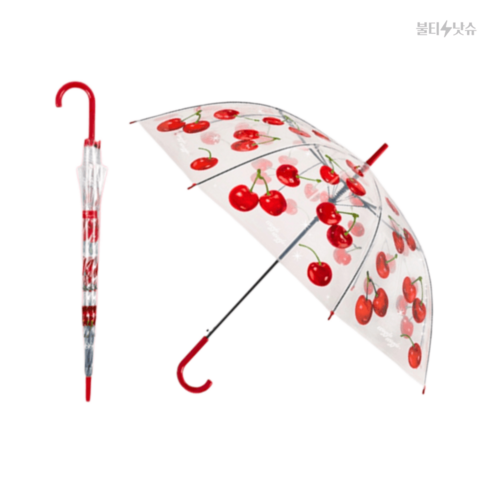 위글위글우산 투명 체리 반자동 비닐 장우산 105x87cm