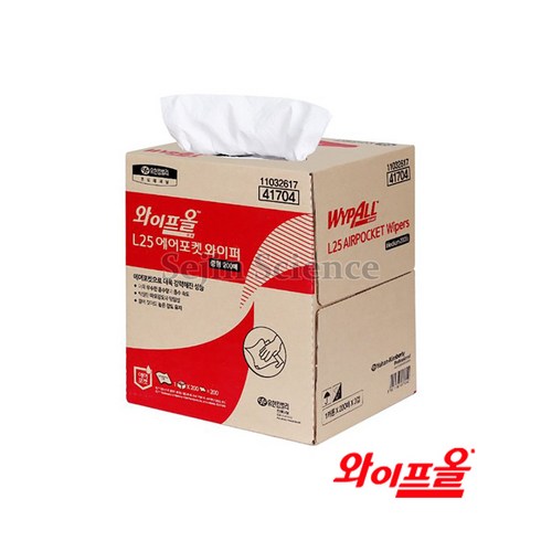 에어포켓3 - 와이프올 41704 200매x4카톤 L25 WYPALL Airpocket Wiper 260mm x 430mm 3겹 에어포켓 White M 41306 유한킴벌리