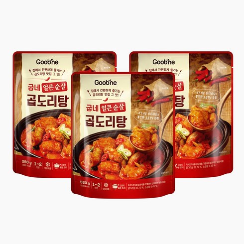 곱도리탕 - 굽네 얼큰 순살 곱도리탕, 550g, 3개