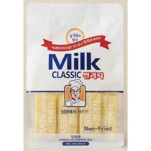 밀크 클래식 쌀과자 쌀 56% 함유 우유맛 간식, 1개, 240g