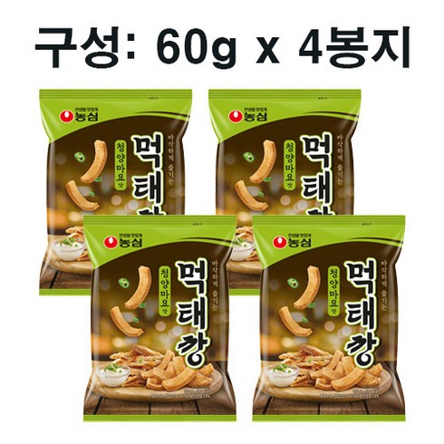 2023년 가성비 최고 먹태깡 - 농심)먹태깡청양마요맛(봉지) 60g 4개입 인기스낵 과자 편의점 과자 안주, 4개