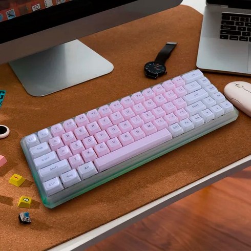 체리키캡 키보드키캡 포인트 멀티 컬러 젤리 라운드 키 캡 OEM 프로필 체리 MX 기계식 키보드용 귀여운 아이스 크리스탈 반투명 백라이트 117, [05] Pink White Keycaps