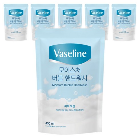 바세린 모이스처 버블 핸드워시 리필, 450ml, 6개