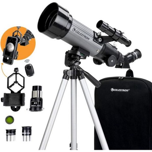 Celestron - 70mm 범위 DX- Digiscoping 스마트폰 어댑터- 휴대용 굴절 망원경 - 완전 코팅 유리 광학 - 입문자 망원경, 70 DX with Backpack