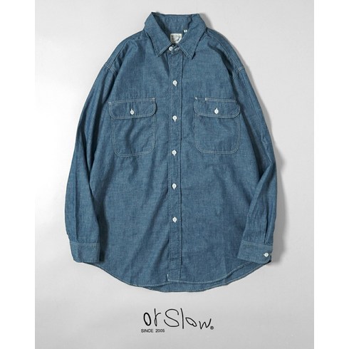 오어슬로우샴브레이 - 오어슬로우 샴브레이 워크 셔츠 CHAMBRAY WORK SHIRT orSlow 01-8064 일본 정규품