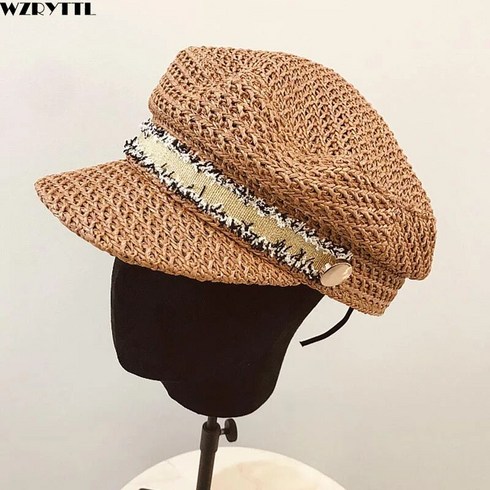 여성 Cloche Flat Top Straw Hat Summer Visor Cap for Girl Sun Hat New Fashion UPF 50 UV Sun protection