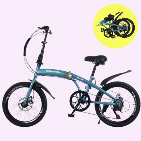 미니벨로자전거 - 더보누르 가벼운 접이식 자전거 미니벨로 20인치 휴대용 출퇴근 폴딩 초경량 완조립, 스틸프레임 + 기본휠 + 블루