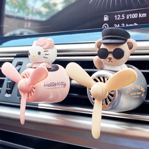 베어 테디 키티 파일럿 차량용 프로펠러 송풍구 차 방향제, 1개, 테디+리필2개 증정