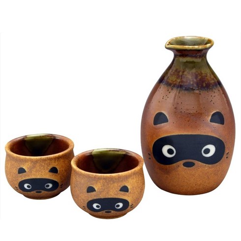 도쿠리 세토야키 타누키 선물용 E-00173 너구리 주기 사케 세트, 후쿠타누키