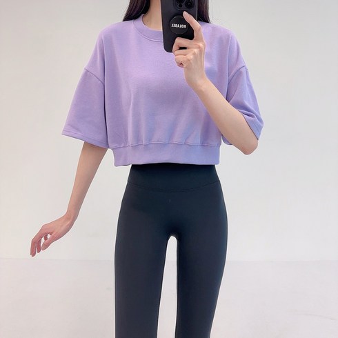 로라벨 플라 반팔 크롭 맨투맨 필라테스 요가 상의 옷 커버업 운동복 탑
