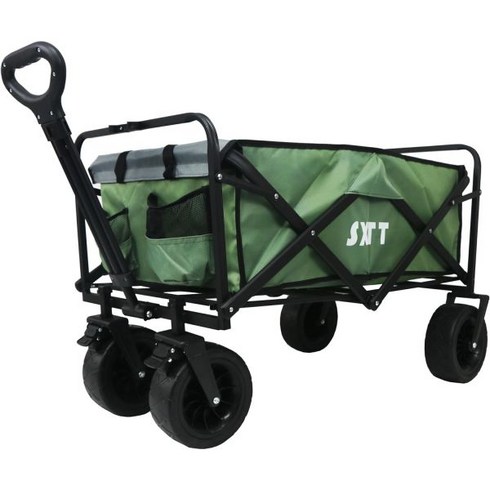 프리미엄 캠핑 왜건 용품 카트 접이식 접을 수 있는 야외 유틸리티 헤비 듀티 휴대용 손잡이 조절 가능한 정원 스포츠 쇼핑 캠핑용 식료품 마차, Khaki Green, Khaki Green-Large