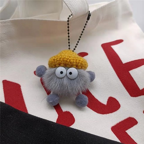 얼빠진 연탄 보풀 행거 자동차 키홀더 애니메이션 캐릭터 행거 망홍가방 보풀 행거, 그레이[볼드타입] 골드 밍크 리틀 연탄걸이