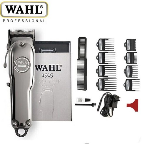 헤어클리퍼 WAHL 전문 무선 시니어 클리퍼 이발사 및 스타일리스트용 메탈 에디션 100 주년 1919 5 성, [08] Wahl 1919 Metal, [02] Eu 플매트 카펫 러그, 2.Wahl 1919 - Eu 플러그