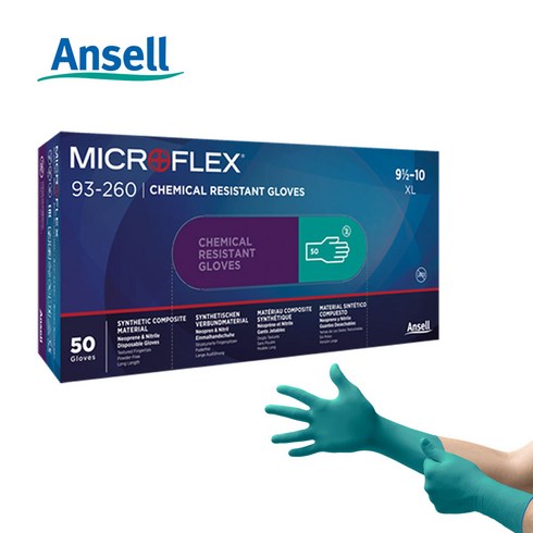 안셀 일회용 내화학장갑마이크로플렉스 93-260 50매 니트릴 네오프렌, 50개입