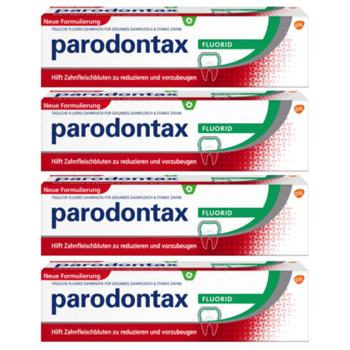 [독일]Parodontax 불소 치약 4 x 75 ml 잇몸 출혈 감소 및 예방에 도움, 1박스