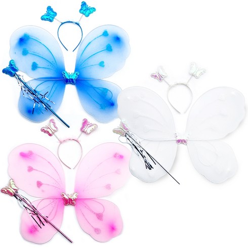 천사요정 나비날개+봉+머리띠 세트 파티용품 코스프레 재롱잔치 의상소품, 블루
