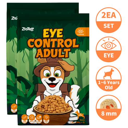 주트립 아이 컨트롤 어덜트 (1~6세) (눈 건강에 좋은 강아지 기능성 사료), 1.2kg, 2개