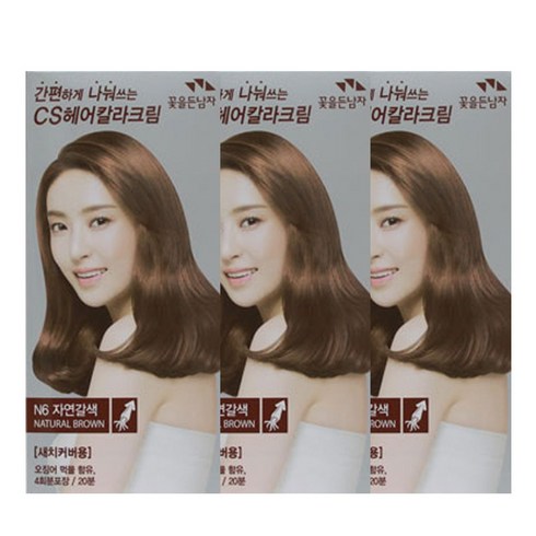 꽃을든남자 CS 나눠쓰는 헤어칼라 염색약 염모제, N6 자연갈색, 3개