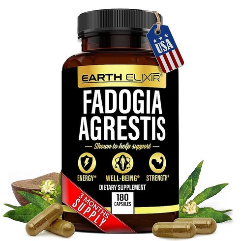 Earth Elixir Fadogia Agrestis 보충제 1200mg 60캡슐 2개월 분량 최대 순도 100 순수 파도지아 아그리스티스 추출물 필러 제로 글루텐 프리 GMO 비, 60개, 1개