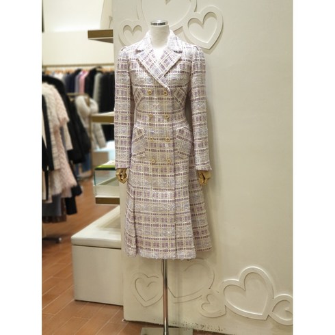 샤틴 카라넥 더블버튼 트위드 롱 자켓