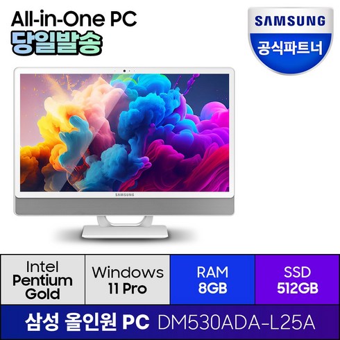 삼성올인원프로 - 삼성전자 올인원 일체형 PC 프로스트 화이트 DM530ADA-L25A (펜티엄골드 7505 60.5cm WIN11 Pro) 기업용 사무용 학습용, 512GB, 8GB