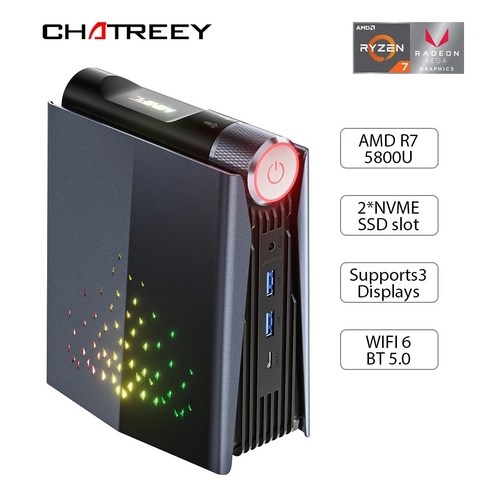 Chatreey 게임용 데스크탑 컴퓨터 미니 PC 라이젠 9 7940HS R7 5700U 7735HS 680M 와이파이 6 BT 5.0 윈도우 11 AMR5 AM08, [01] 16G RAM 512 SSD, [02] AU, [01] Model (without CPU)