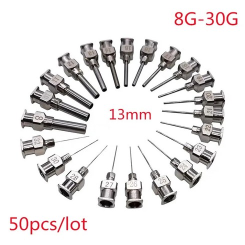 19g바늘 - 스테인리스 스틸 금속 바늘 팁 주사기 접착제 디펜서 무딘 전화 수리 도구 05 인치 13mm 20G 21G 22G 17G 19G 23G 26G 50 개, 3)11G, 50개