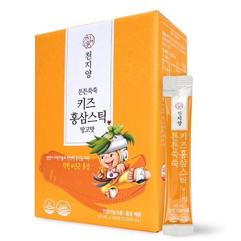 천지양 튼튼쑥쑥 키즈홍삼스틱 망고맛 100포, 1L, 1박스