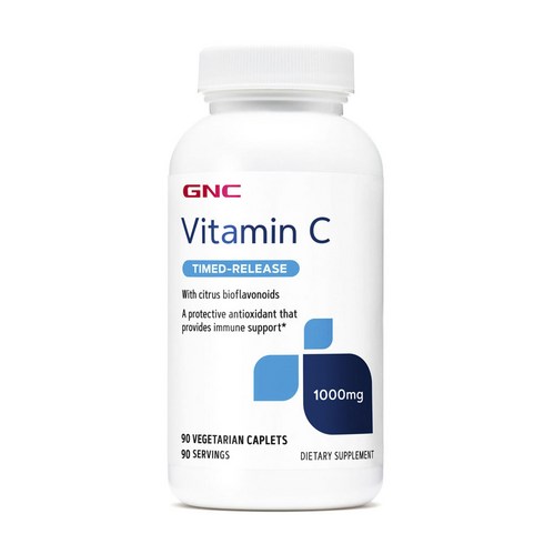 GNC 비타민 C 타임드 릴리스 1000mg 베지테리안 캐플렛, 90개입, 1개, 90개
