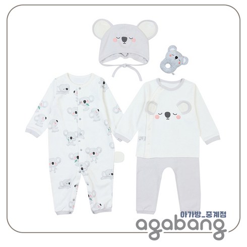 아가방 중계점 알러뷰 코알라 5종 SET (GREY) *50%세일중* 귀요미 상하복 우주복 코알라모자 딸랑이 구성 알찬 선물세트