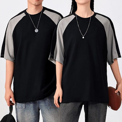 가니티셔츠 - WUHU 남녀 공용 커플 아카데미 나그랑 오버핏 반팔 티셔츠