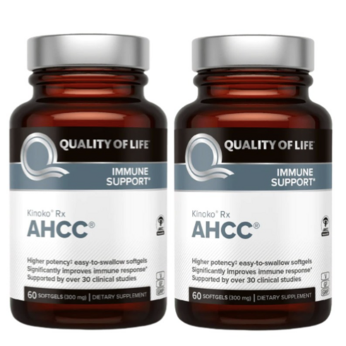 Quality of Life Labs AHCC Rx Kinoko Platinum 키노코 AHCC Rx 플래티넘 면역력 강화 300mg 60소프젤 X 2병, 60정, 2개