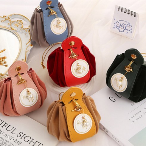 가죽 벨벳 구디백 5개 세트 고급 답례품 선물 복주머니 포장, 1세트