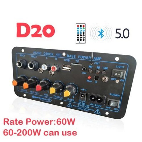 디지털 전력 증폭기 보드 200w 블루투스 호환 앰프 usb fm 라디오 tf 플레이어 오디오 서브우퍼 diy for car truck rv camper, d20, 나는 플러그, 4. 색상: d20, 전압(V): 나는 플러그