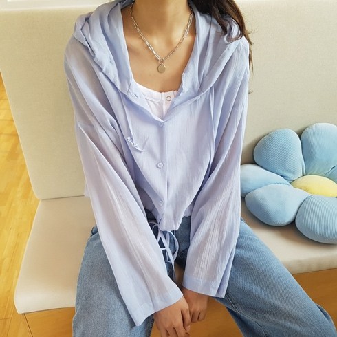 상상그이상 여성용 국내제작 로미 후드 점퍼 시원한 원단 얇은 바람막이 밑단 밴딩 스트링조절 시스루 후드 가디건 데일리로 가볍게 입기 좋은 크롭점퍼