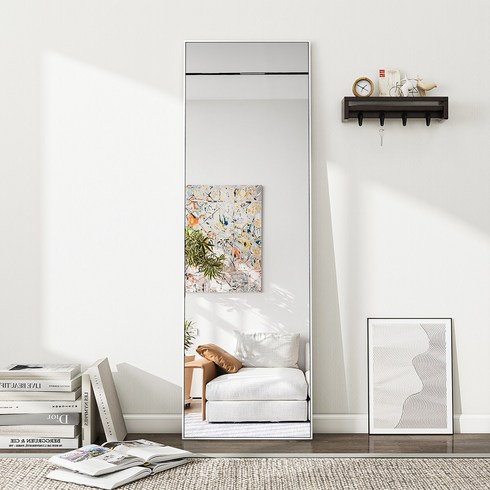 beautypeak전신거울 - BEAUTYPEAK 1500mm x 400mm 전신거울 홈짐 운동방 대형 전신 거울 수직으로 매달리거나 벽에 기대어 전신거울 알루미늄합금 얇은 테두리 거울 침실 탈의실, 흰색